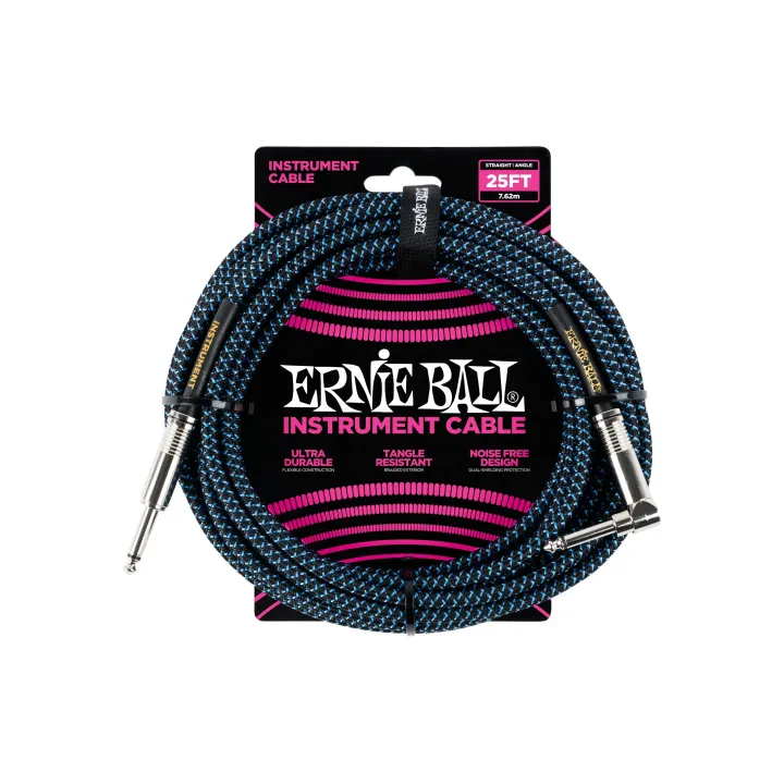 Ernie Ball Câbles d’instruments 6060 - 7.62 m, Bleu-Noir