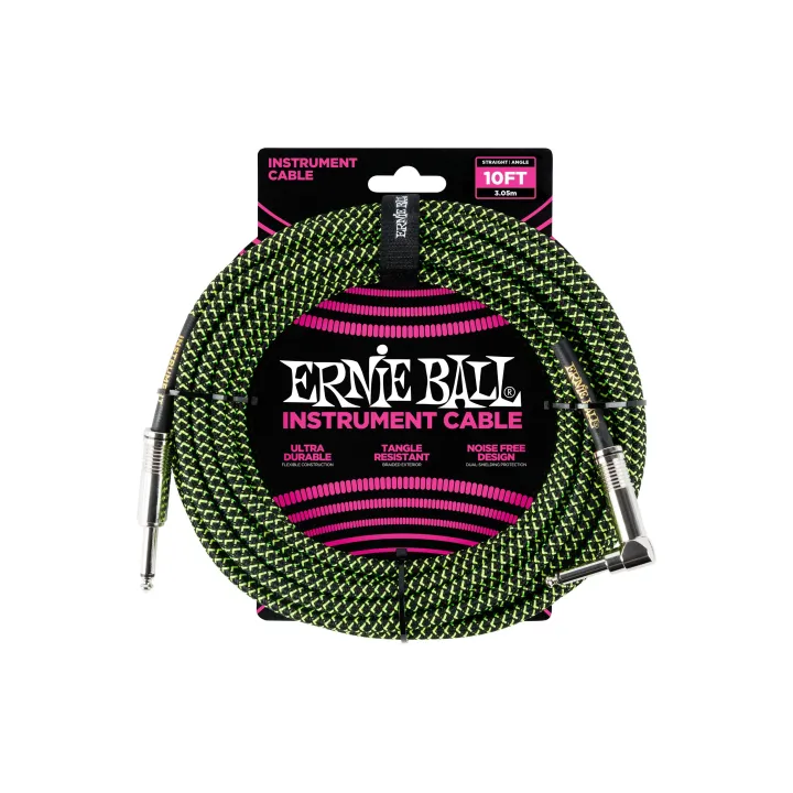 Ernie Ball Câbles d’instruments 6077 - 3.05 m, Vert-Noir