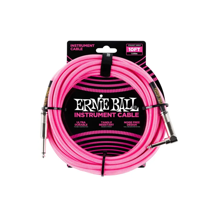 Ernie Ball Câbles d’instruments 6078 - 3.05 m, Rose fluo