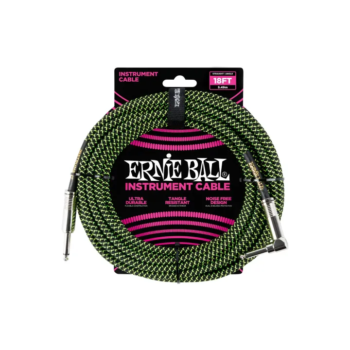 Ernie Ball Câbles d’instruments 6082 - 5.49 m, Vert-Noir