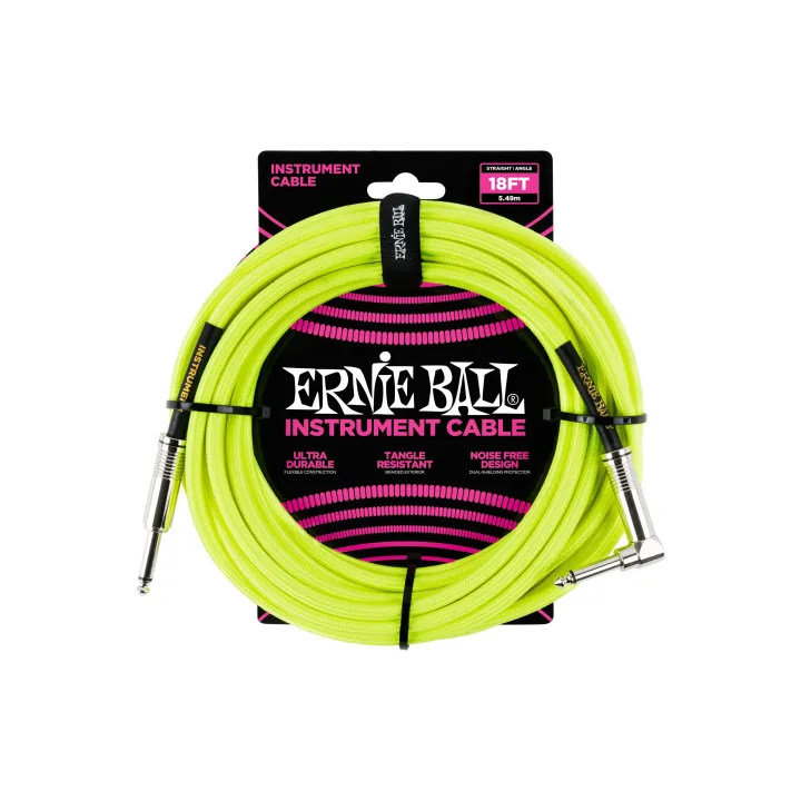 Ernie Ball Câbles d’instruments 6085 - 5.49 m, Jaune fluo