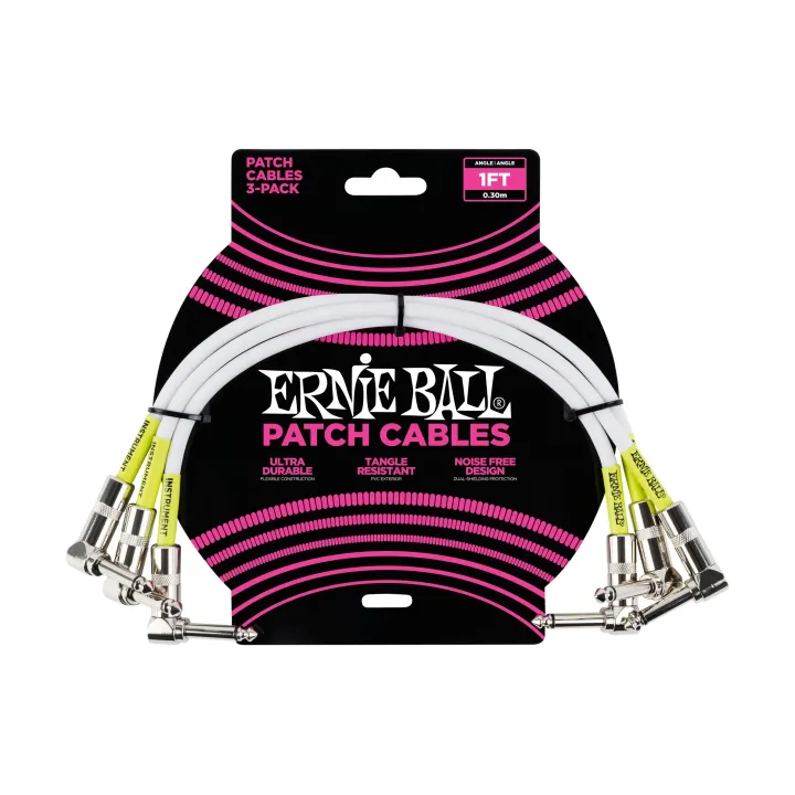 Ernie Ball Câble patch 6055 Paquet de 3 - 0.3 m, Blanc