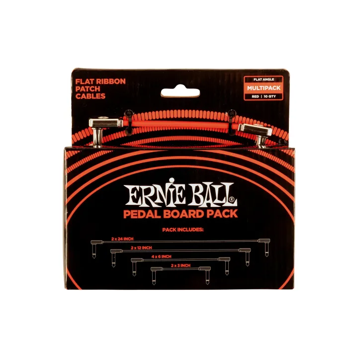 Ernie Ball Câble patch 6404 Flat Ribbon, Multipack – 10 pièces, Rouge