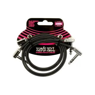 Ernie Ball Câble patch Stereo 6406 Flat Ribbon, Paquet de 2 – 0.61 m, Noir