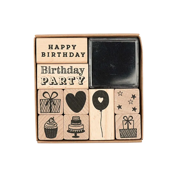 Rico Design Set de tampons Happy Birthday avec tampon encreur noir