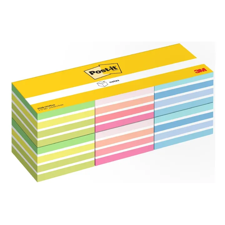 Post-it Fiche de bloc-notes 3M, 76 x 76 mm, 6 blocs, différentes couleurs