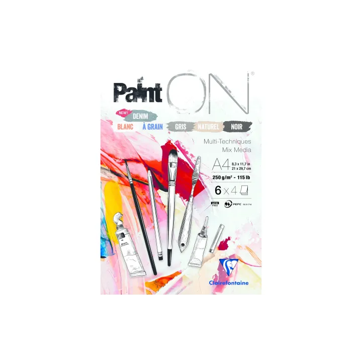 Clairefontaine Carnet de dessin Paint On 24 feuilles, A4, 250 g-m²