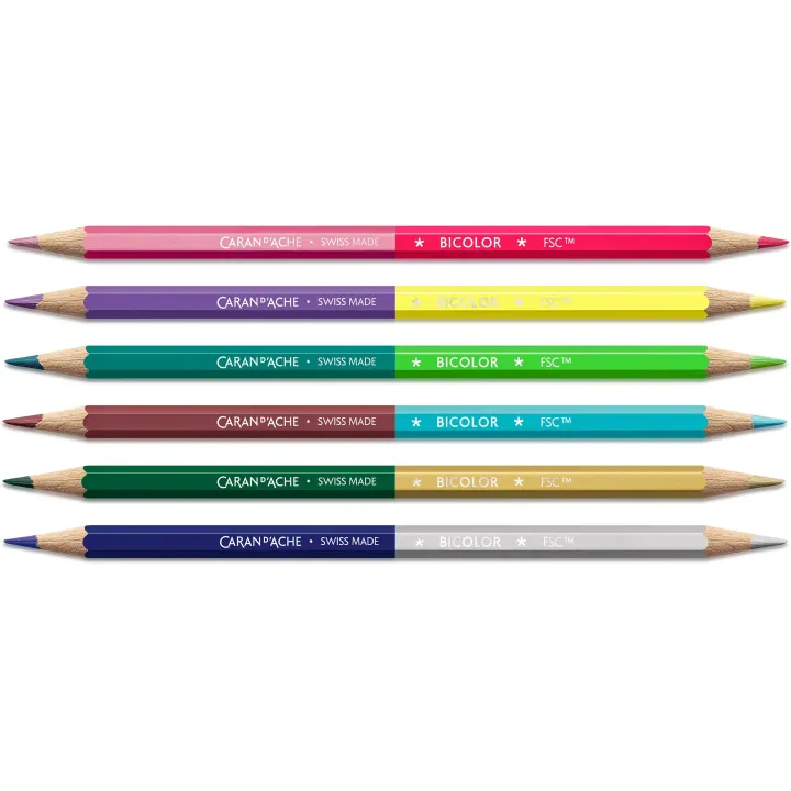 Caran dAche Crayons de couleur Bicolor Claim Your Style 5, 12 couleurs, 6 crayons