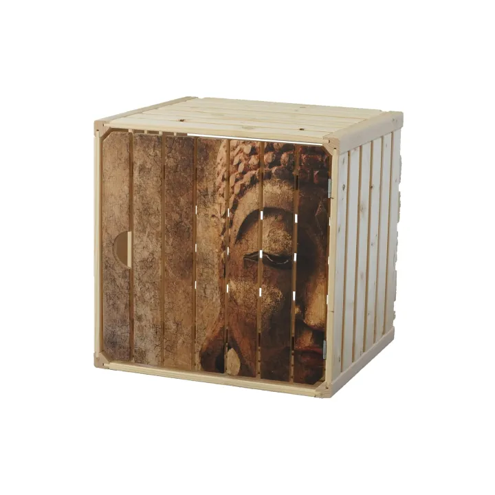 Holz Zollhaus Caisse au bois Bouddha avec porte, 35 x 35 cm