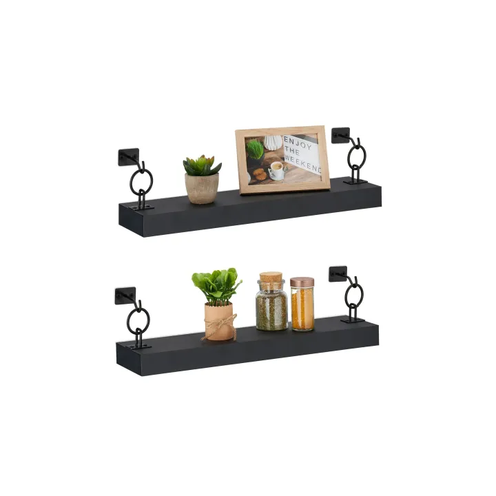 relaxdays Étagère murale Lot de 2 13 cm, Noir