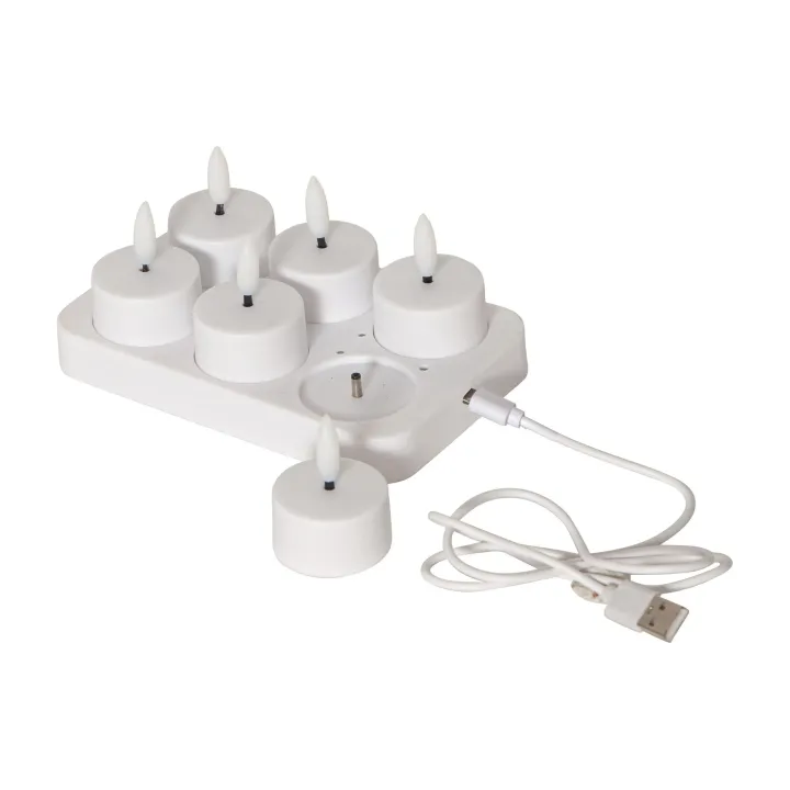 Star Trading Set de bougies à chauffe-plat LED Flamme Charge 6, Blanc