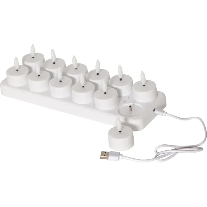 Star Trading Set de bougies à chauffe-plat LED Flamme Charge 12er, Blanc