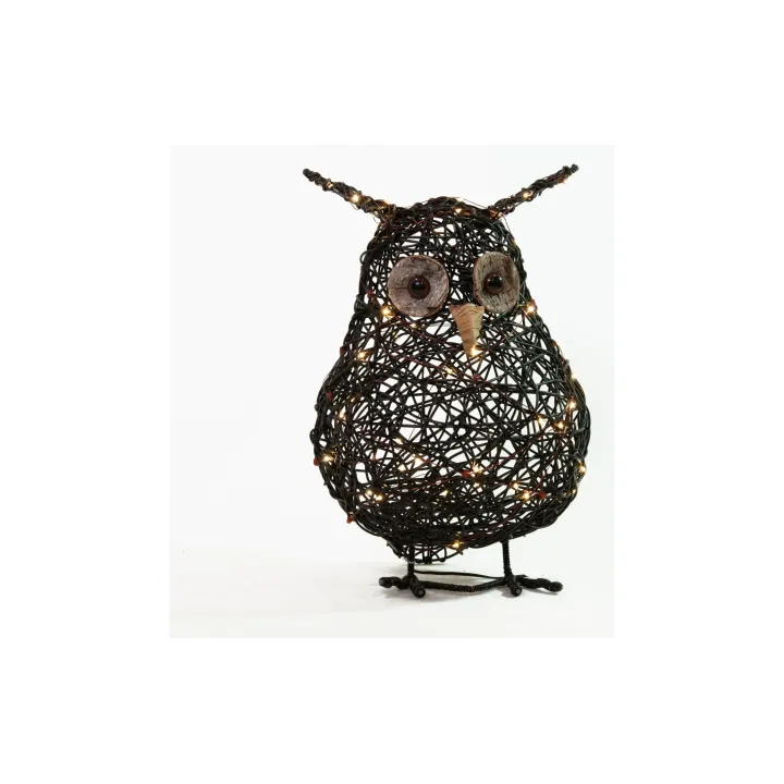 STT Figurine LED Hibou en rotin S, 60 LEDs