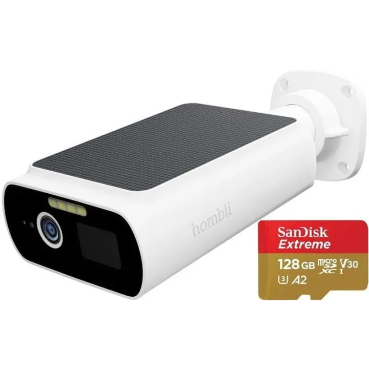 hombli Caméra réseau Caméra solaire intelligente 128 Go, blanc