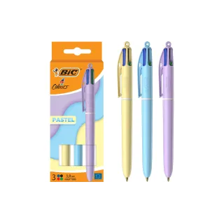 BIC Stylo à bille multicolore 4 Couleurs Pastel 3 pièces