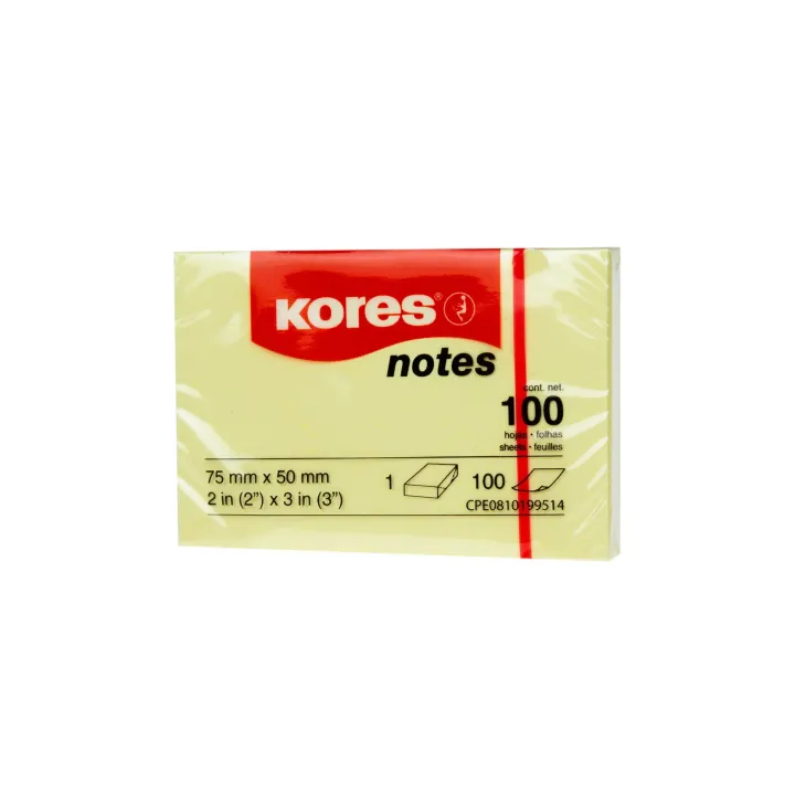 Kores Fiche de bloc-notes 5075, 5 x 7,5 cm, 12 blocs, Jaune