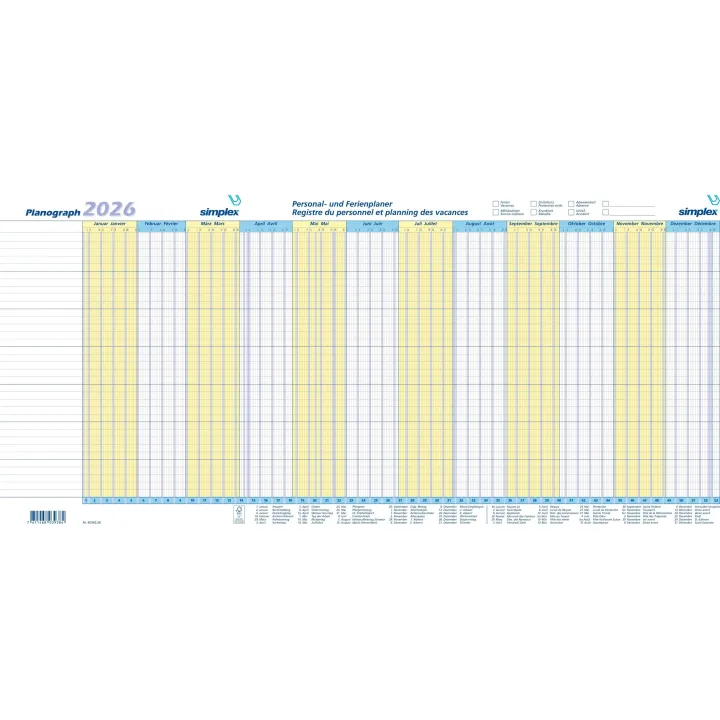 Simplex Pianificatore annuale Planograph 2026 3 pièces