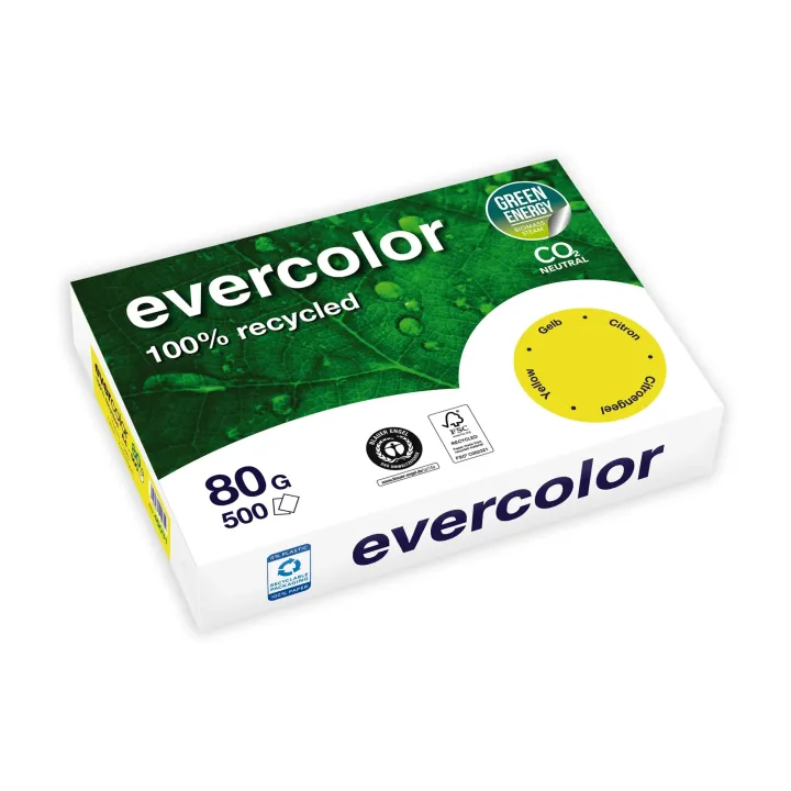 Clairefontaine Papier pour photocopie Evercolor A4, Jaune, 80 g-m²,500 Blatt