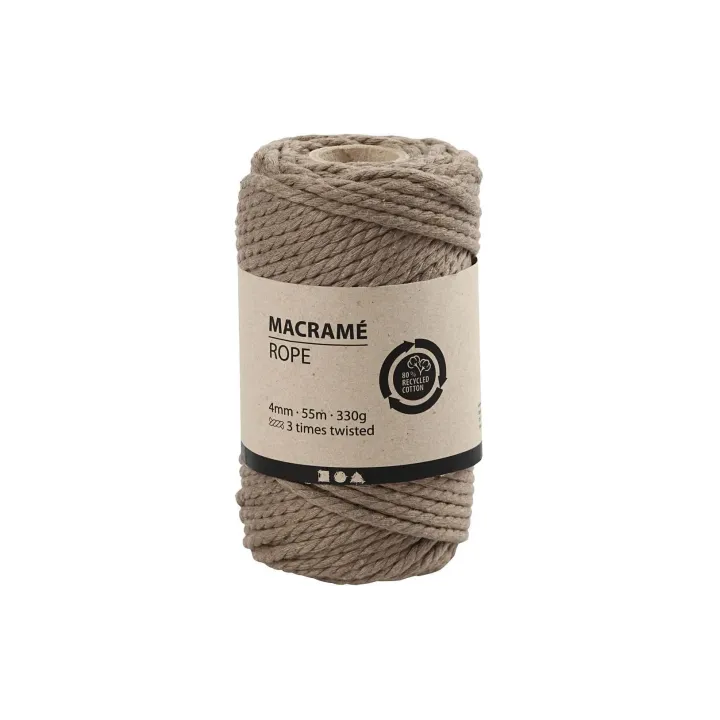 Creativ Company Fil de coton Corde à macramé 330 g, Brun clair