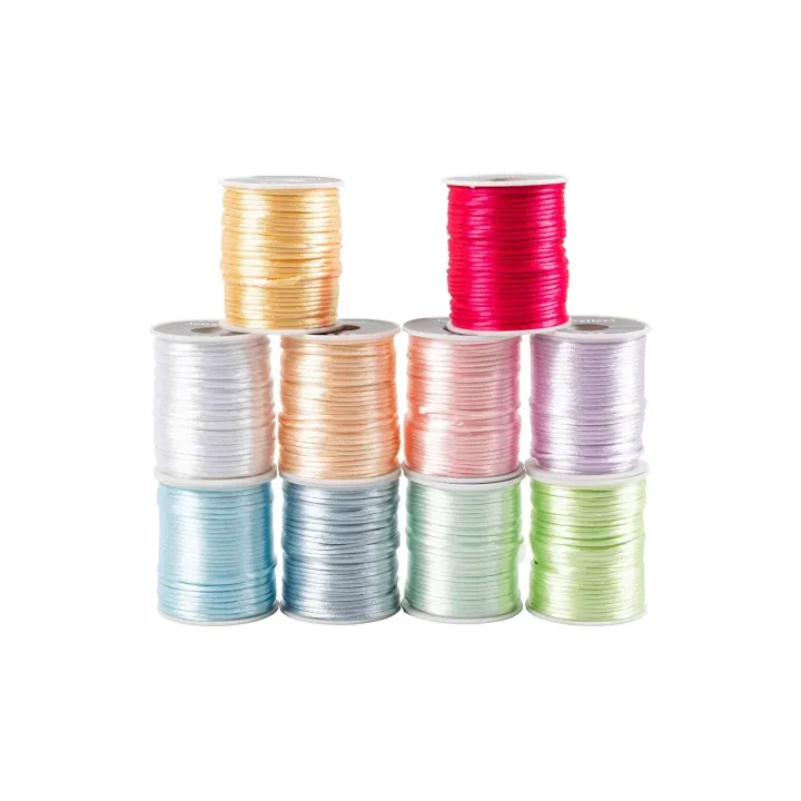 Creativ Company Ruban de satin 2 mm x 50 m, multicolore assorti, 10 pièces